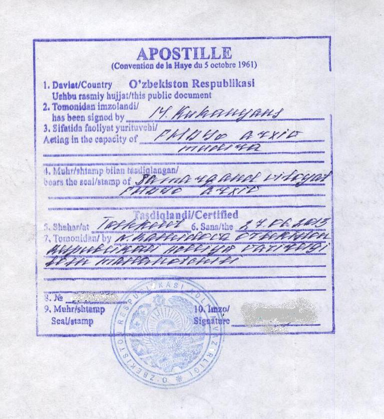 apostille Uzbekistan
